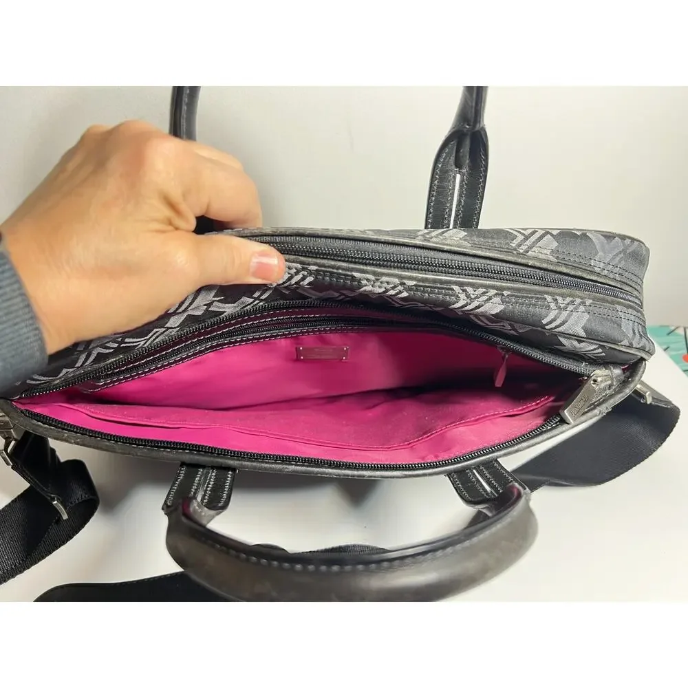 Tumi Black/Gray Monogram Laptop Computer Travel Commute Bag Messenger Strap